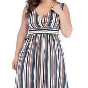 Womens XXL striped V neck Midi Dress